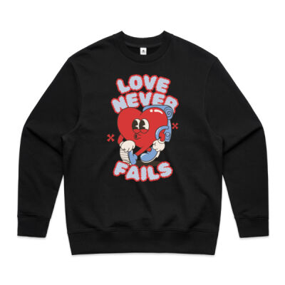 Love Never Fails - Mens Heavy Crew Thumbnail