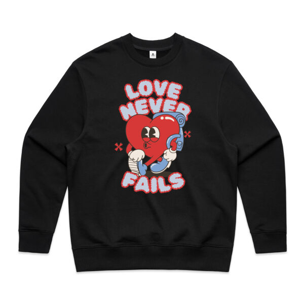 Love Never Fails - Mens Heavy Crew Thumbnail